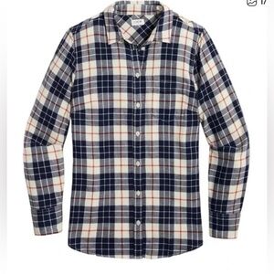 J Crew Flannel Cotton Red, Navy and White Plaid Button Down Shirt NWT!